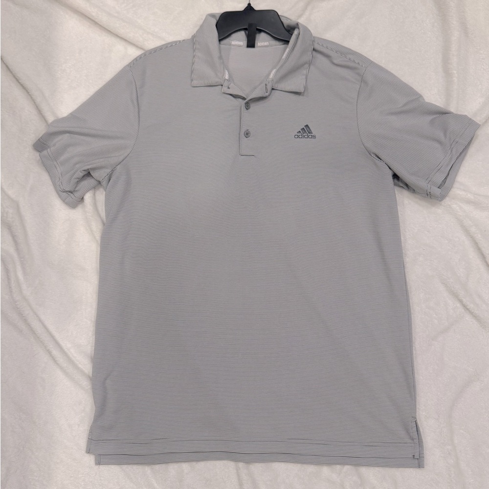 NWOT Adidas Men's Light Gray Striped Polo Golf Shirt
